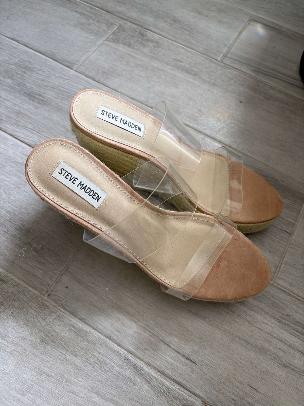 Steve Madden Clear Strap Tan Espadrille Wedges